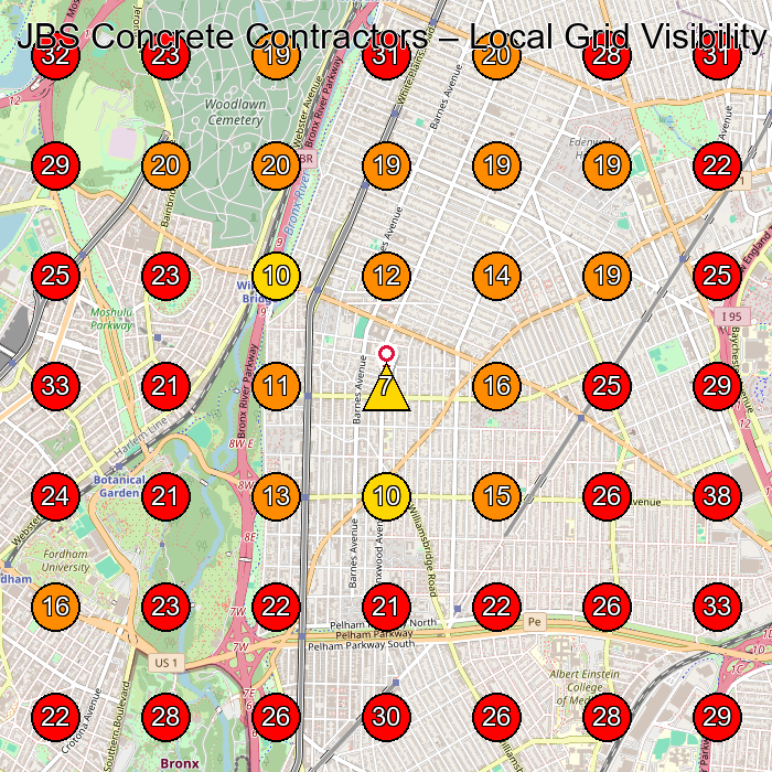 JBS Concrete Contractors GeoGrid visibility map for Concrete Contractor in Bronx